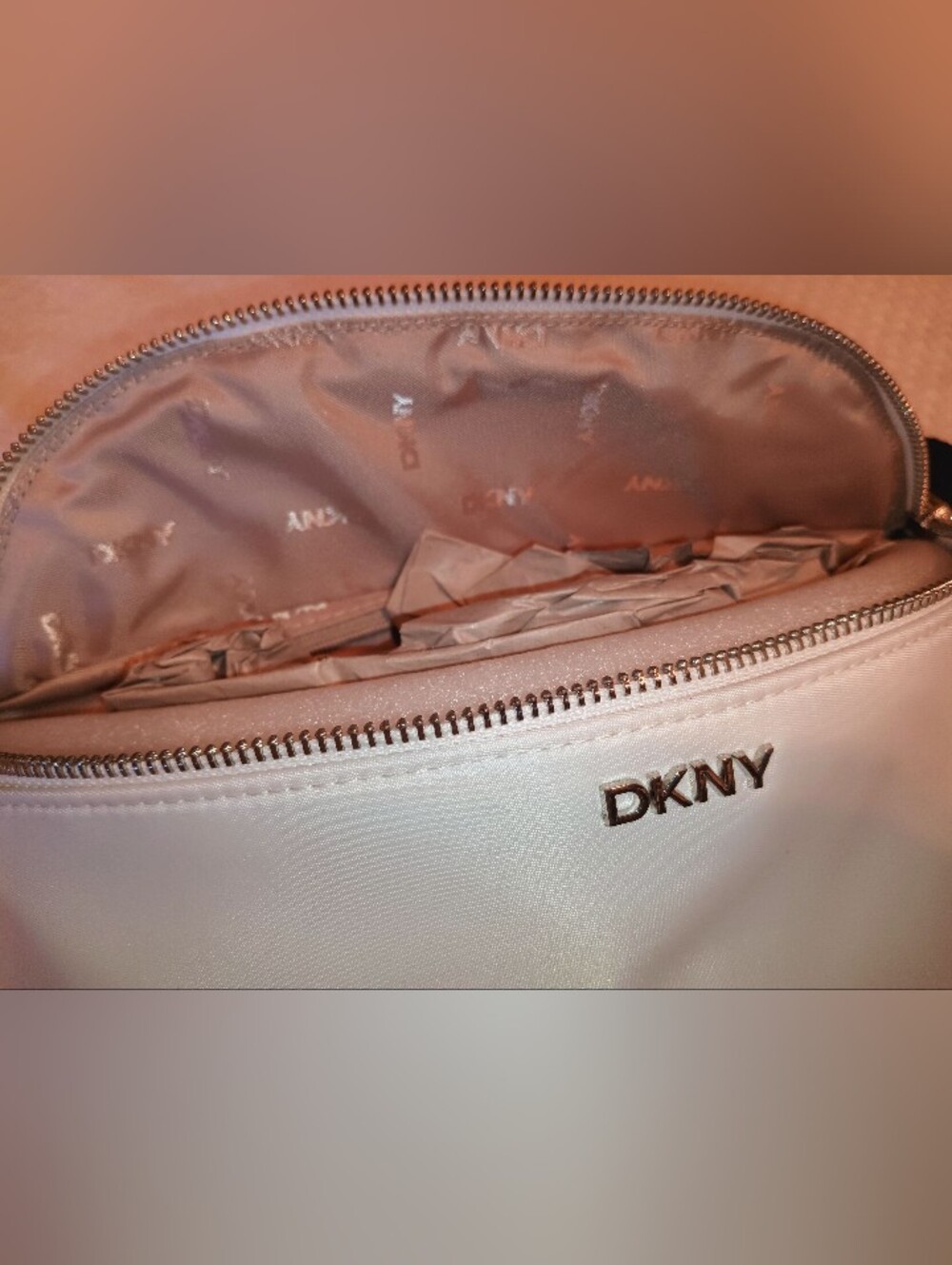 DKNY Optic White Crossbody Pouch with Silver Logo - Picture 2 of 5